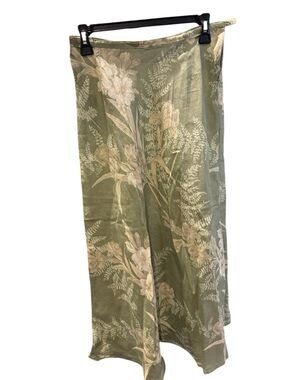 Liz Claiborne LizSport Linen Green Floral Slip Skirt Size 8